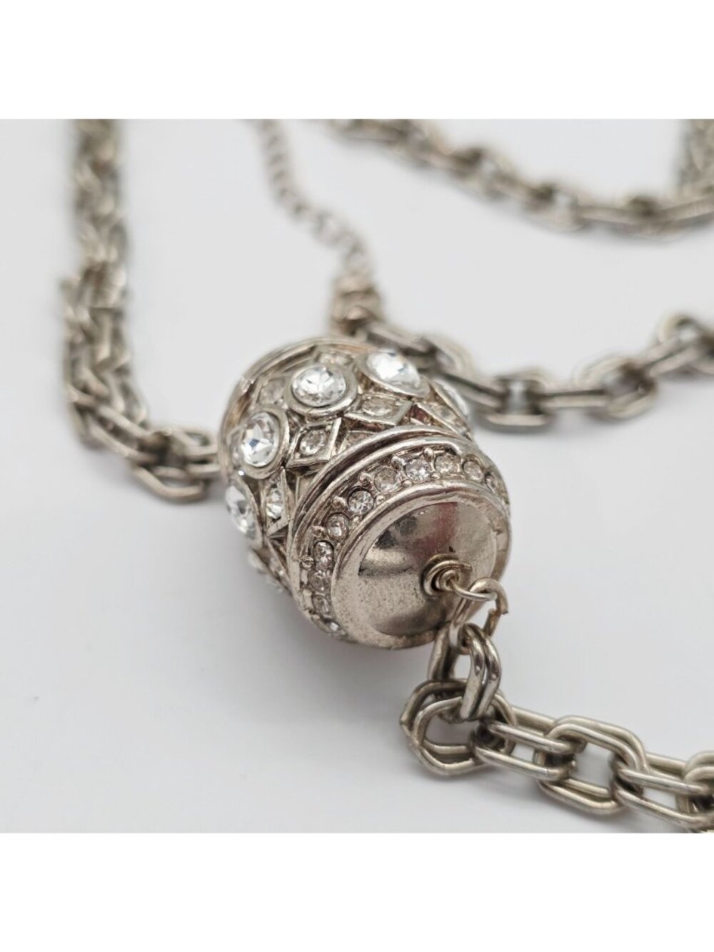 Ann Taylor Silver-Tone Necklace Rhinestone-Encrusted Barrel Pendant 16" Drop - Picture 5 of 9